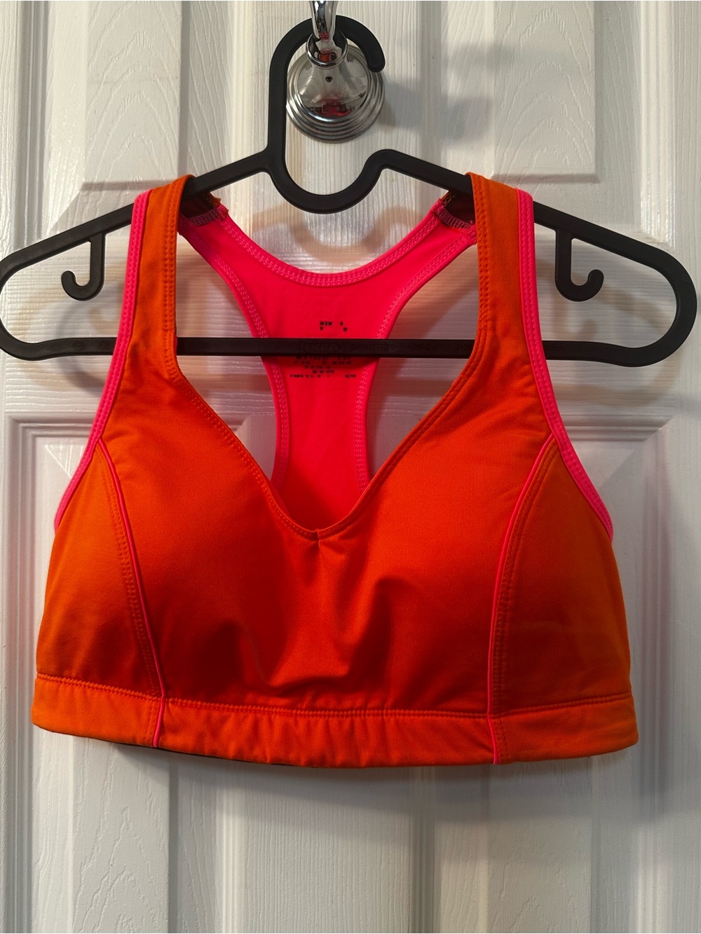 FSJ Orange Sports Bra with Pink Racerback Trim
